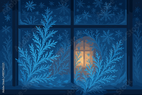 Forming illustration patterns window natural artwork crystalline frosty frost windowpane behind vector