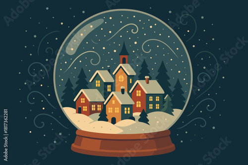 Globe around fantasy golden miniature swirling illustration magical snow vector