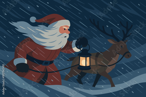 Snowy wind vector santa illustration combined s lantern light reindeer perseverance snowstorm