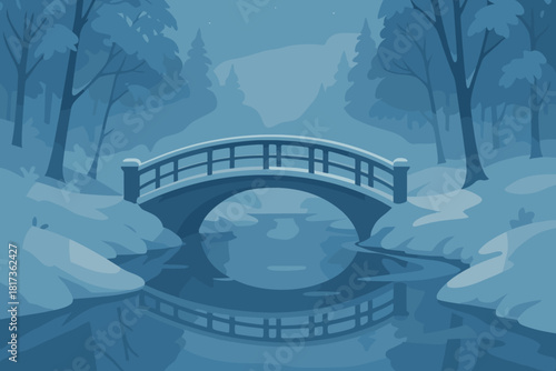 Sky vector light under above stream illustration snowy over serenity harmony bridge