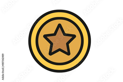 Stylized gold token or medal featuring a prominent five-pointed star graphic element