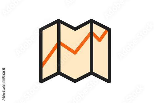 Folded paper map icon showing an orange route line or fluctuating financial data trend