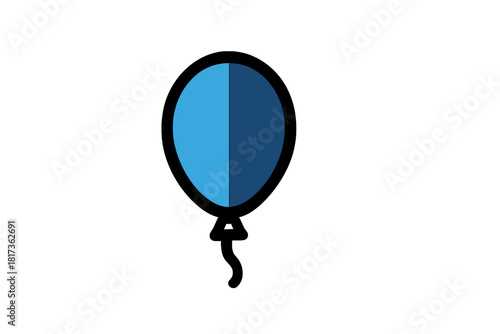 Minimalist blue party balloon graphic featuring a thick black outline and flat shading style