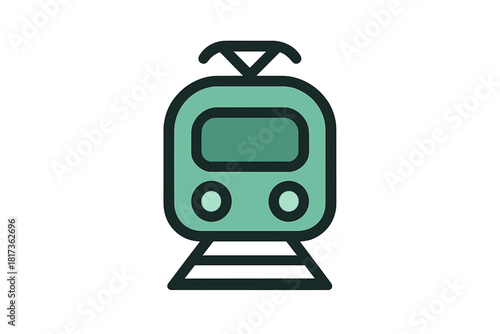 Simple front view of a commuter rail car or light rail vehicle on rails