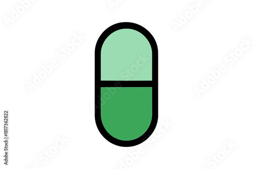Minimalist two-tone green capsule representing pharmacy, wellness, and healthcare