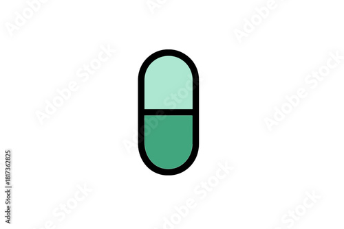 Minimalist two-tone green capsule pill icon representing medical treatment