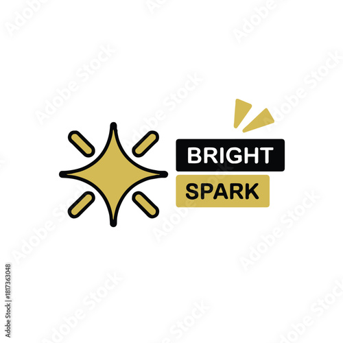 A logo featuring a gold star shape and the words bright spark in black and gold rectangles on white
