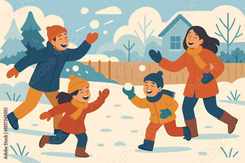 Visible vector having mittens dynamic winter fun captured colorful snowy illustration family