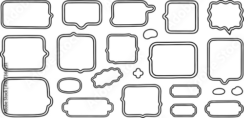 Hand drawn speech bubble and frame outline vector collection with comic style doodle shapes for messages, notes, stickers, social media posts and graphic design projects