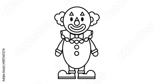 Vector Black & White Clown Face — Circus Artist Avatar Line Icon & Coloring Clipart