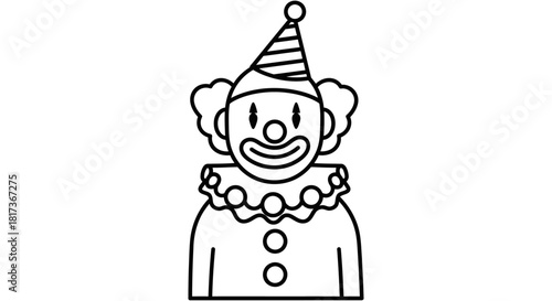 Vector Black & White Clown Face — Circus Artist Avatar Line Icon & Coloring Clipart