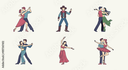 Flat Vector Clip Art Set of Professional Dance Couples for Posters & Dance School Designs