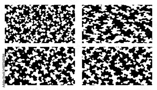 Set of abstract black and white noise texture backgrounds digital static grain patterns and grunge camouflage vector illustration