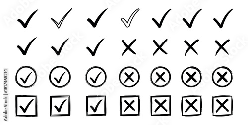 Hand drawn check marks and cross marks collection