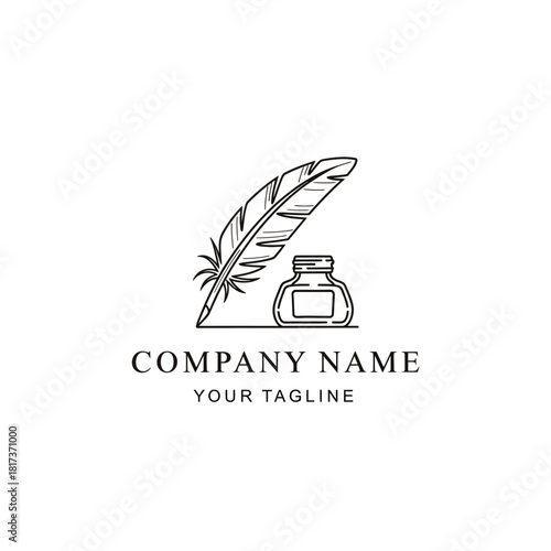 Elegant Quill and Inkwell Logo Design for Writing and Creative Businesses.