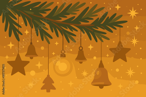 Holiday softly light ornaments baubles evening tree bells full festive illustration vector