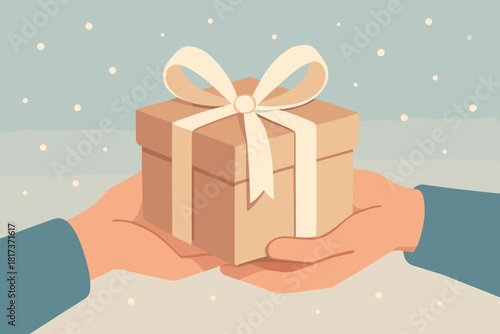 Neatly composition glowing minimal vector illustration softly hands winter pastel gift exchange