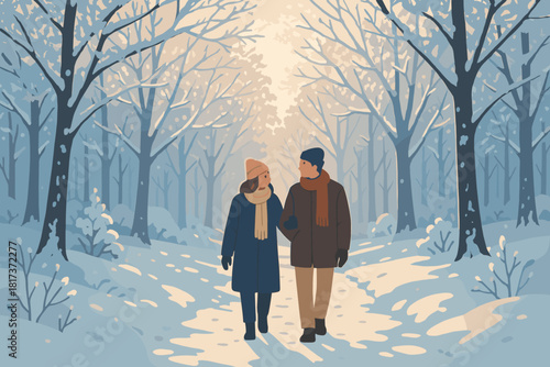 Vector filtering strolling illustration winter trees harmony stroll forest frost covered through