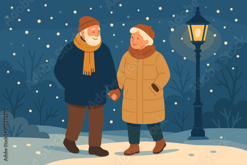 Warmth hand glowing elderly nearby illustration lantern stroll against cold walking winter