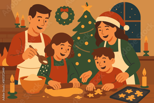 Fills illustration as glowing warmth cookies family joy smiles baking vector