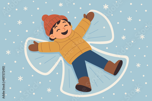 Playful joy illustration happiness snow making gently pure angel moment vector lying