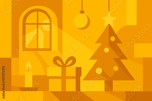 Glowing festive vector geometric illustration warm tones shapes yellow abstract harmony light