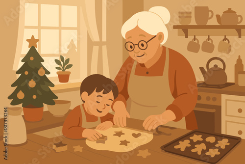 Grandmother love cookies illustration soft filtering baking vector holiday simplicity memories