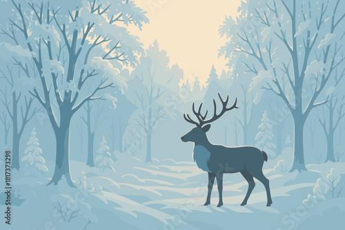 Grace sunlight standing frozen frosty illustration icy vector balanced casting among reindeer