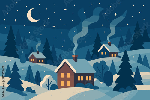 Night christmas unity people atmosphere nature harmony snowy landscape illustration gently light