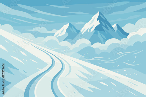Blowing illustration energy marks ski calm vector serene mountain clouds snow