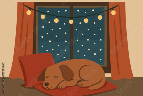 Red glowing where creating stillness festive near vector perfect morning sleeping illustration