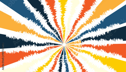 Radial burst of jagged color stripes in vibrant explosive motion