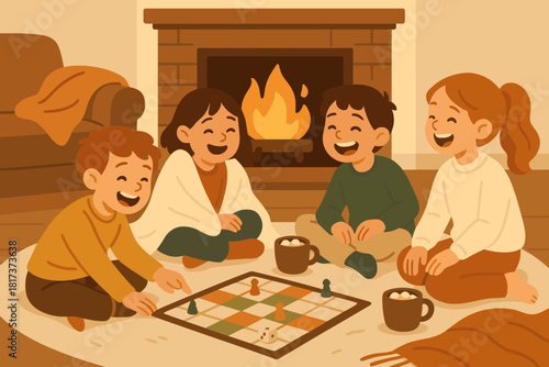 Night game illustration around expressed palette board beside cozy soft homey games