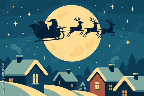 Vector across snowy stars imagination ride twinkling illustration flying moonlit sleigh