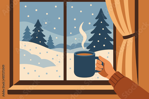 S inside cozy vector illustration outdoors reaching winter holding landscape balanced duality
