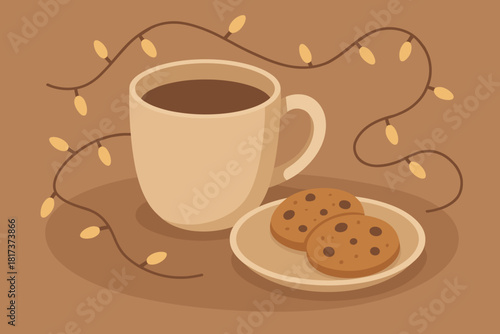 Winter scene cup cocoa calm harmonious simplicity comfort expressing vector illustration cookies