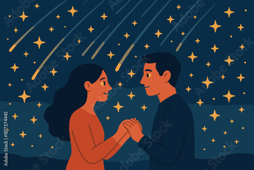Starry serenity glowing illustration romantic light night holding stars harmony love hands