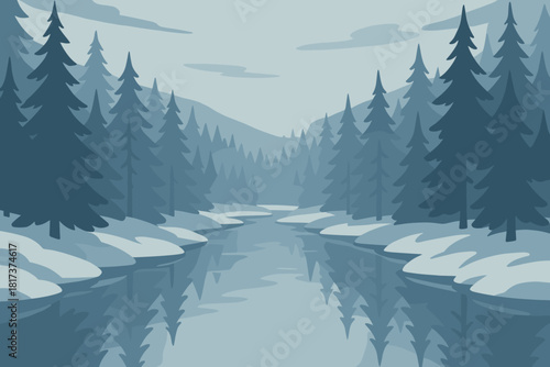Frosty palette illustration vector forming trees pines serenity subtle surface natural forest