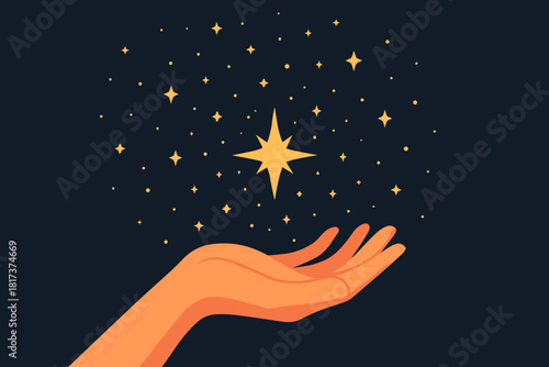 Abstract star human creation magic glowing illustration dark infinite hand vector connection