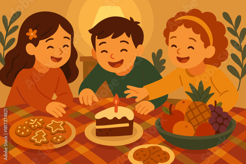 Cake colorful holiday light fruit vector dessert table happy delight illustration cookies