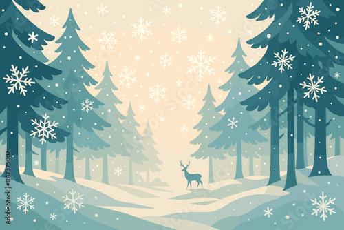 Trees snowflakes drifting enchanted deer soft forest through visible illustration vector light