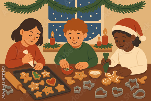 Window illustration cutters vector sprinkles cookie visible snow rolling decorating festive