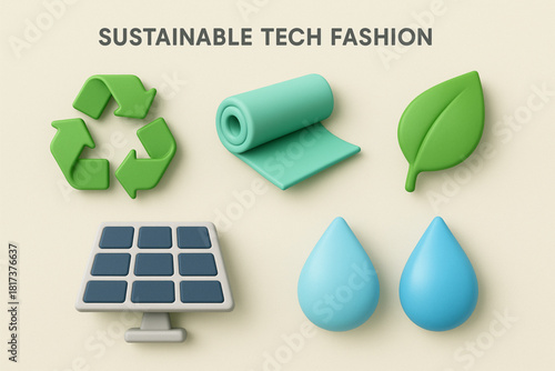 Sustainable Tech Fashion Icons – Eco-Friendly & Innovative 3D Symbol Set