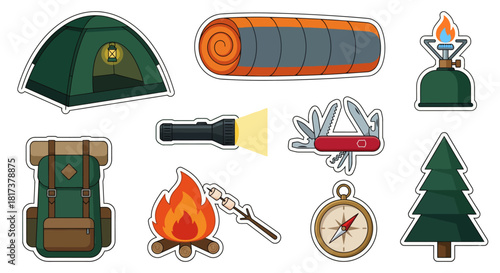 Camping Adventure Icons A Set of Outdoor Essentials for Explorers