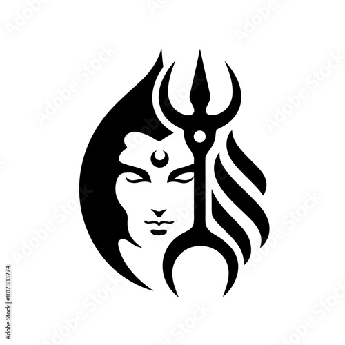 A black silhouette of a dog with its head tilted and ears perked up isolated on transparent background