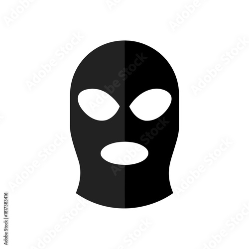 Dark gray silhouette of a balaclava mask with eye and mouth openings isolated on transparent background