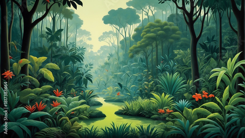ジャングル　AI生成素材