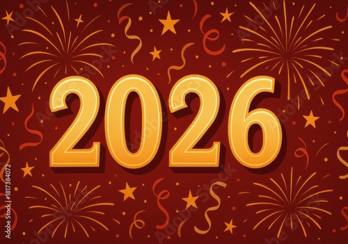 New year 2026 celebrating with fireworks and confetti