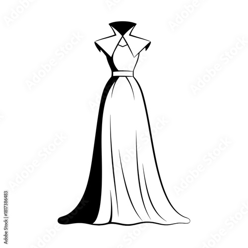 Elegant Evening Gown With a Modern Design Showcasing a Stylish Collar and a Flowing Silhouette Perfect for Special Occasions and Red Carpet Events. Vector without background