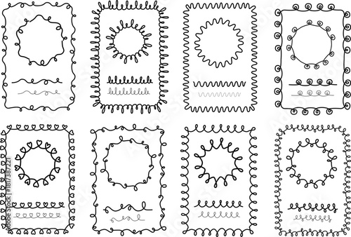 Wave hand drawn doodle frame border. Vector editable seamless elements. Wavy borders design set inspired by soft wave curves 